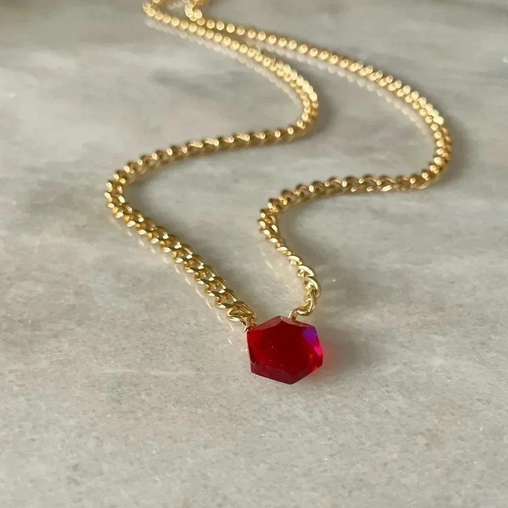 Garnet Chunky Thick Curb Chain Necklace - Picture 7 of 10